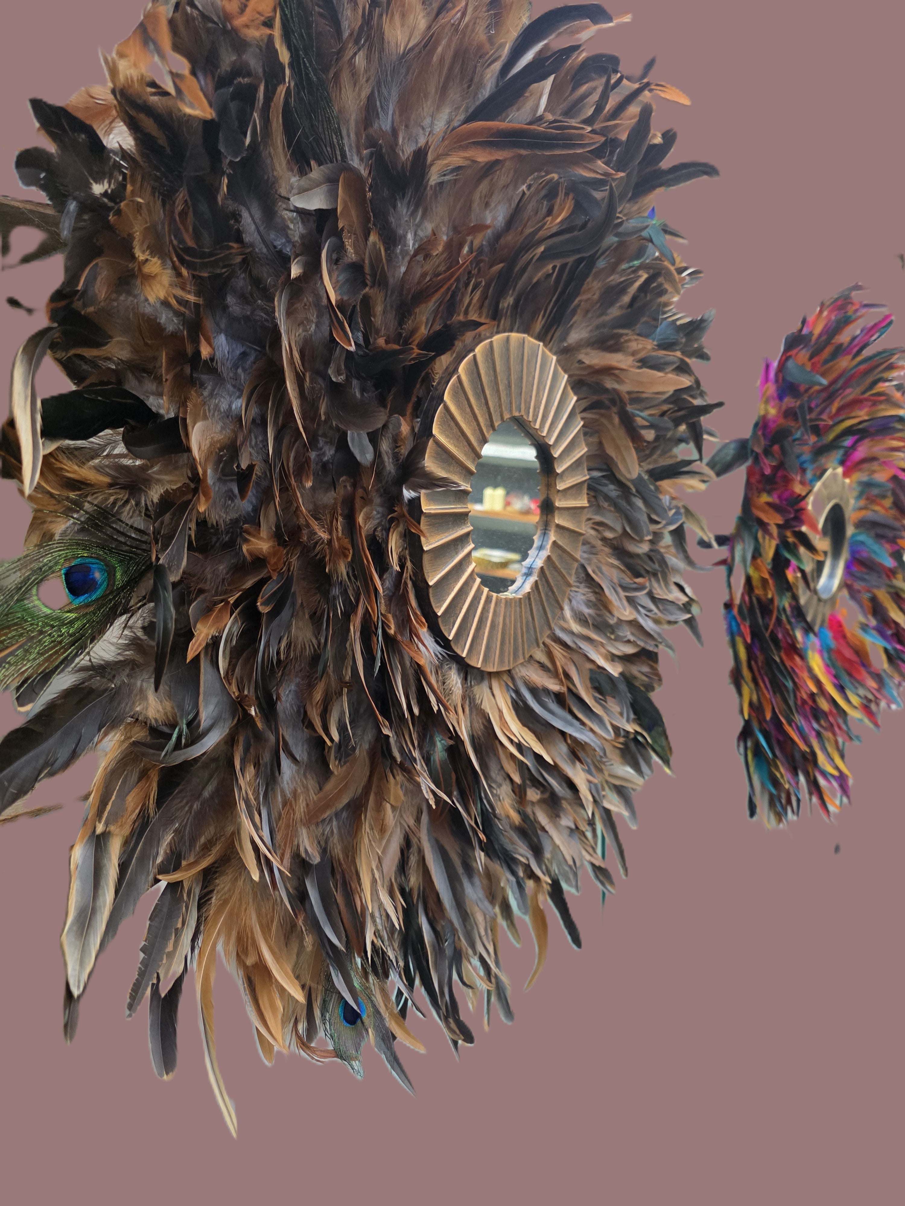 Handmade Peacock Feather Mirror: Boho Glam Wall Decor Design