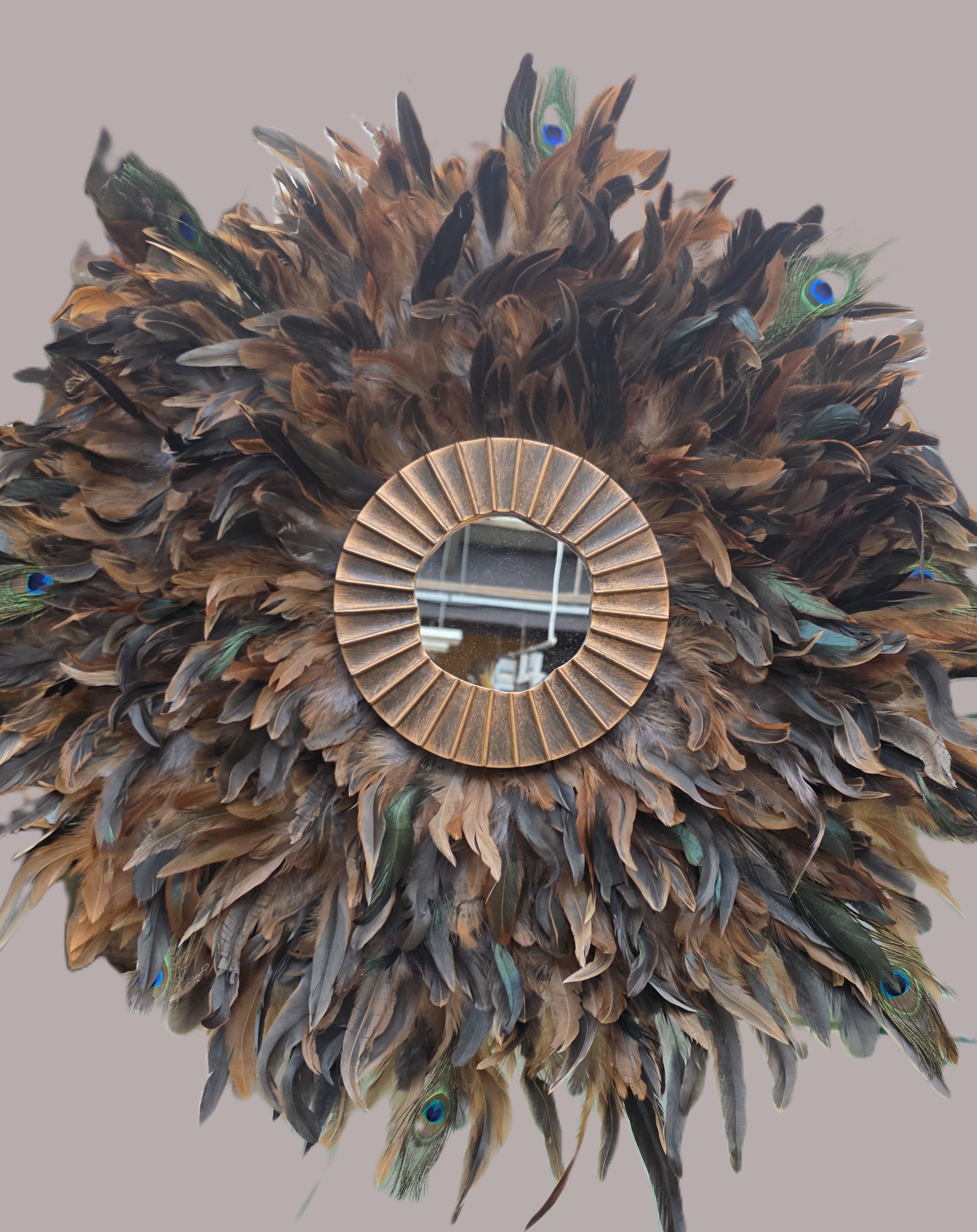 Handmade Peacock Feather Mirror: Boho Glam Wall Decor Design
