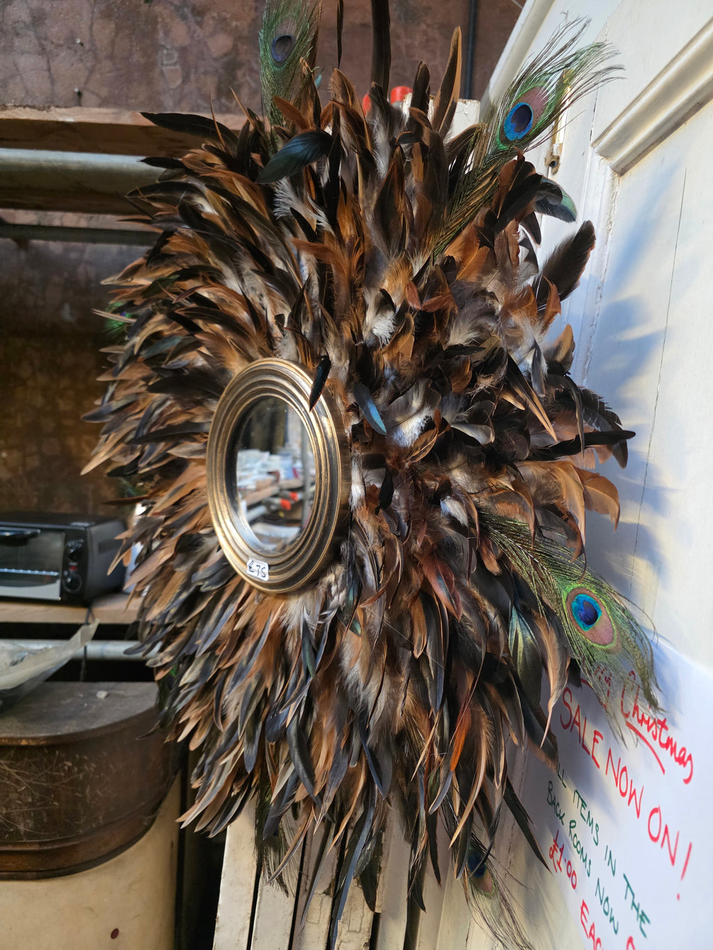 Handmade Peacock Feather Mirror: Boho Glam Wall Decor Design