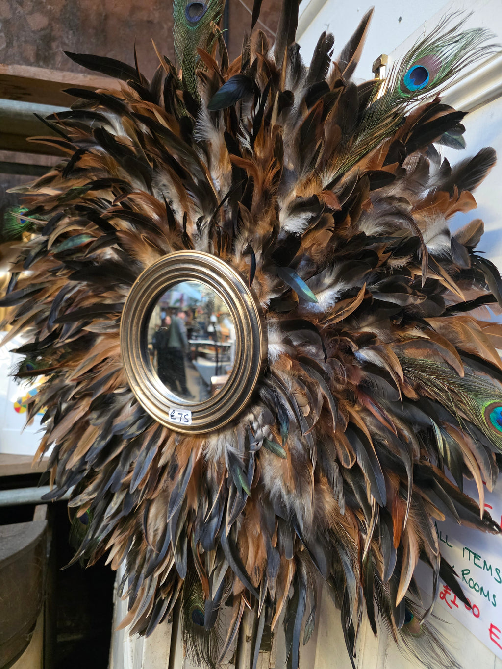 Handmade Peacock Feather Mirror: Boho Glam Wall Decor Design