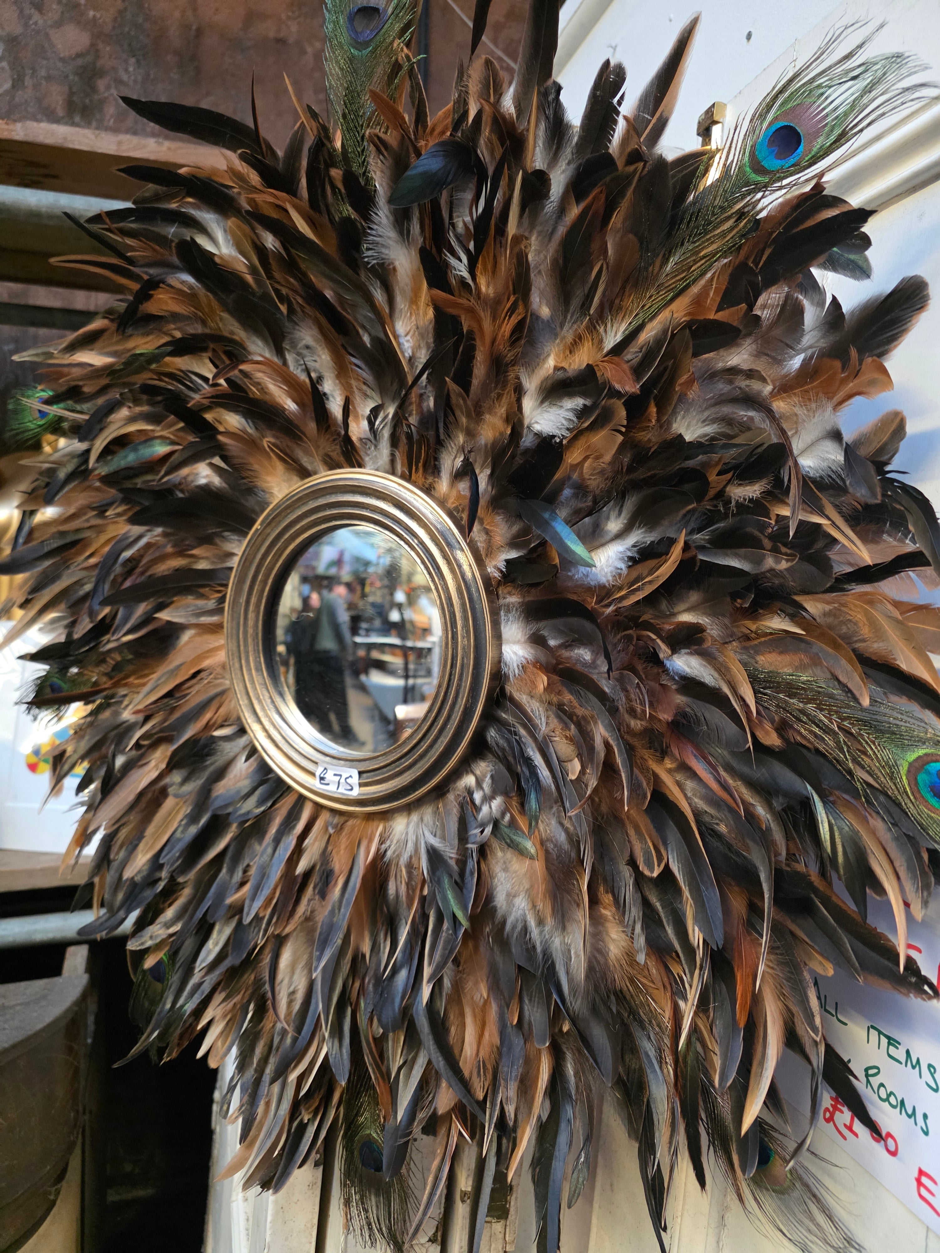Handmade Peacock Feather Mirror: Boho Glam Wall Decor Design