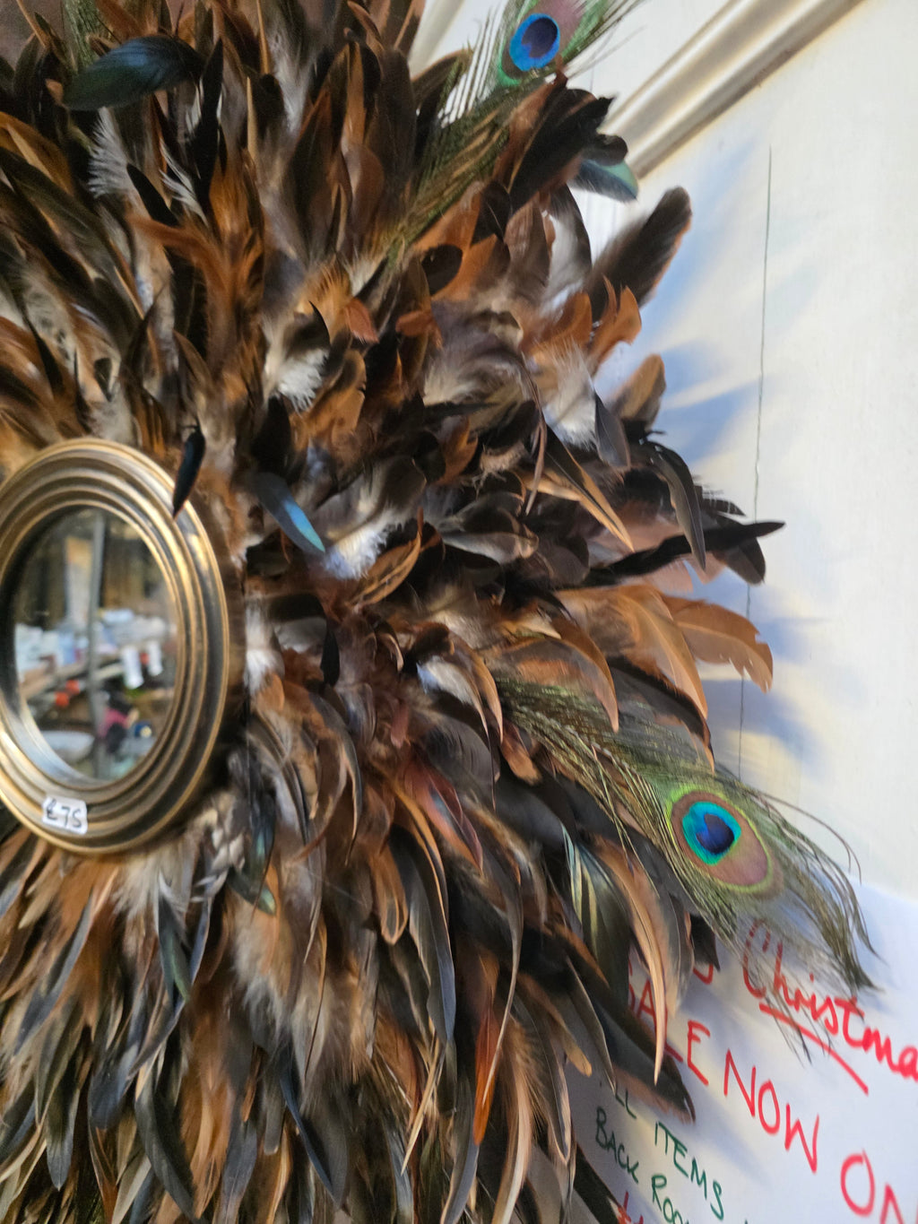 Handmade Peacock Feather Mirror: Boho Glam Wall Decor Design