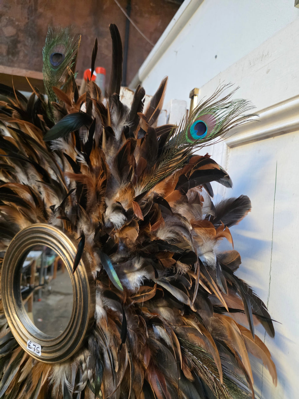 Handmade Peacock Feather Mirror: Boho Glam Wall Decor Design