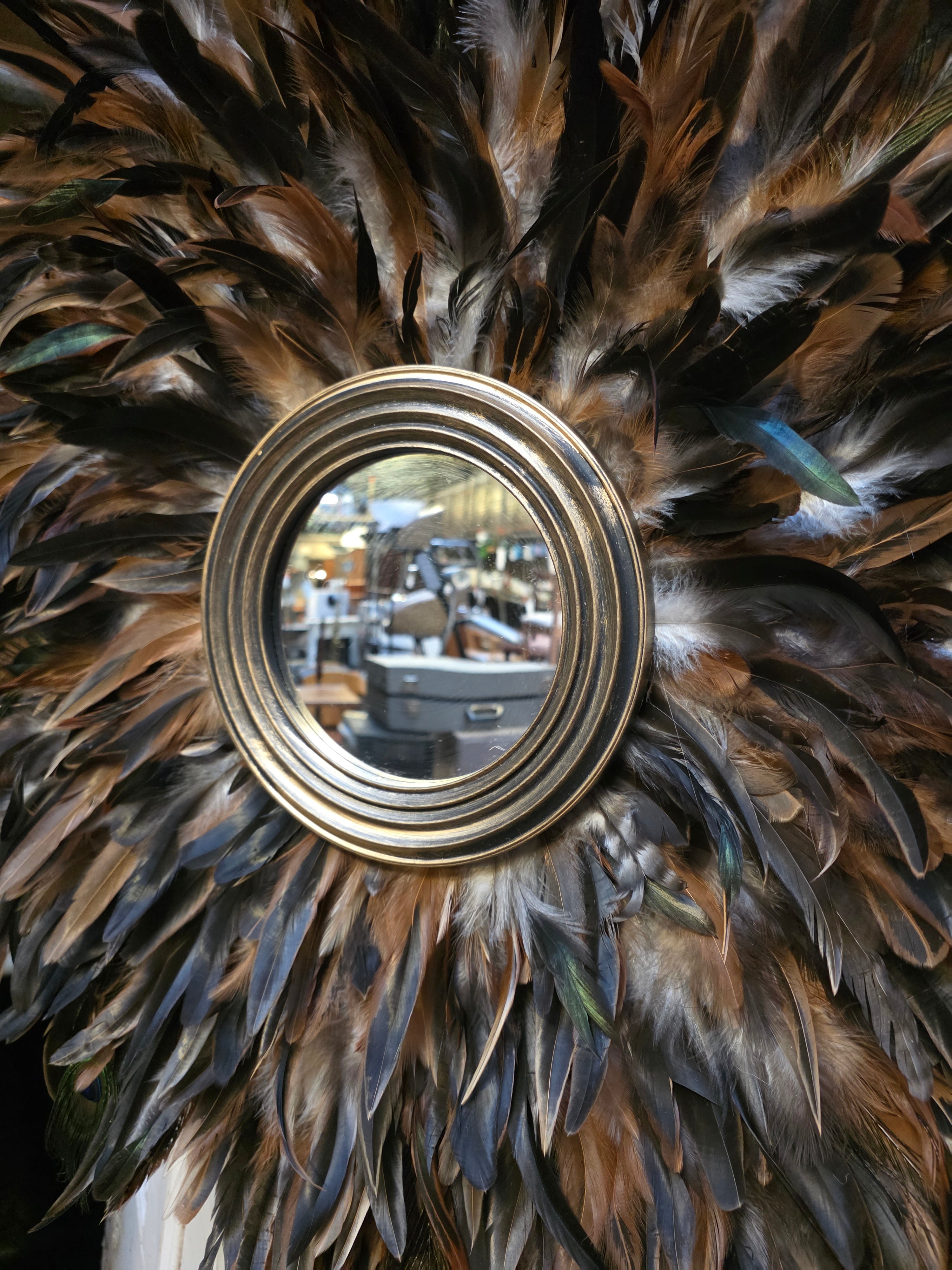 Handmade Peacock Feather Mirror: Boho Glam Wall Decor Design