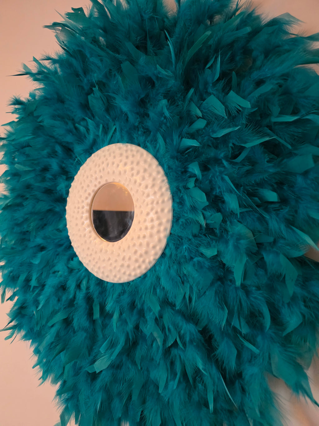 Teal handmade feathered mirror