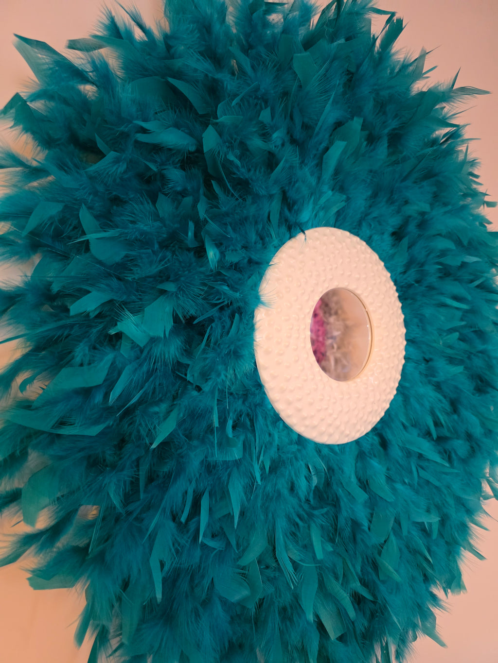 Teal handmade feathered mirror