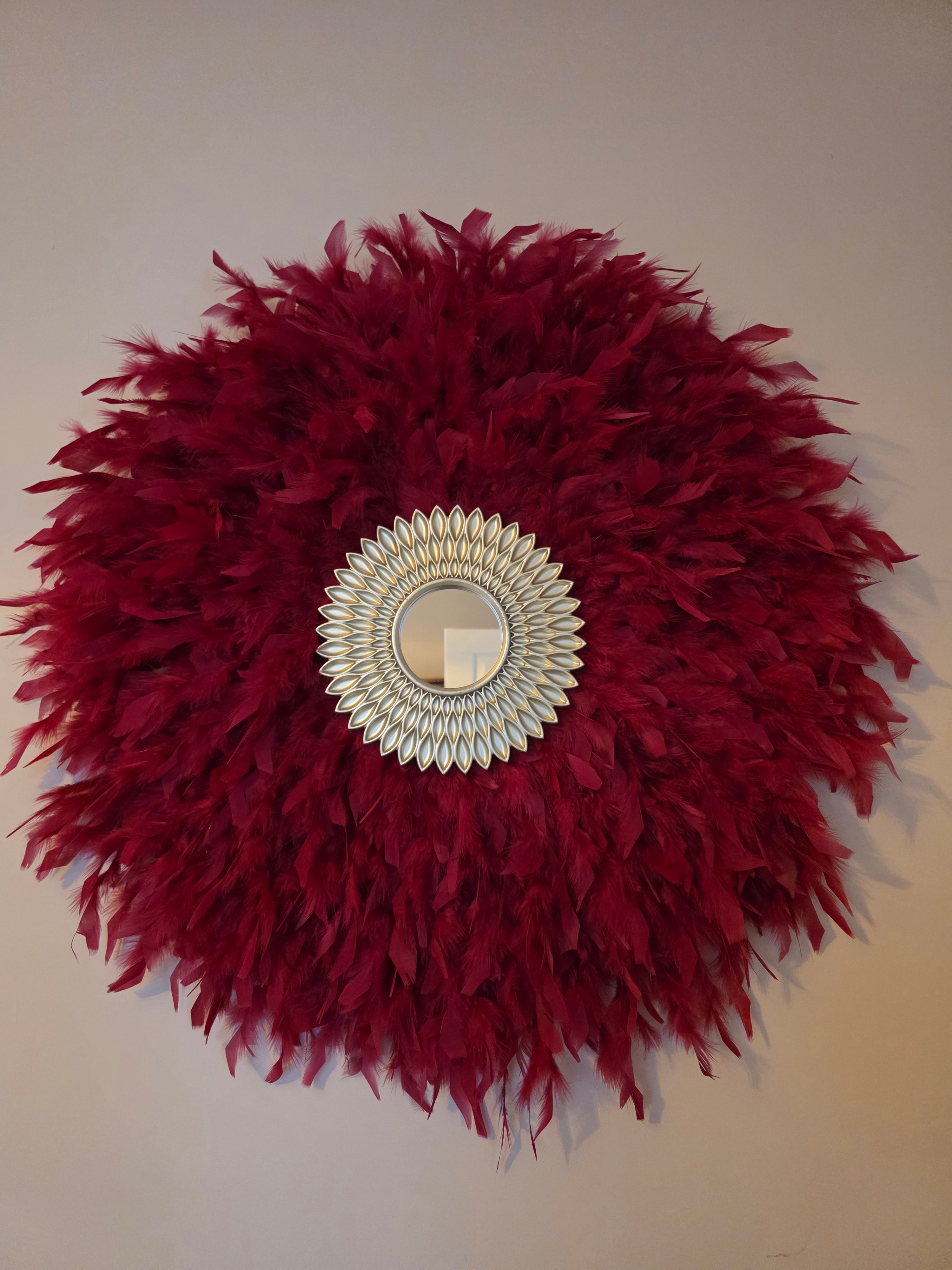 Cherry Red Handmade Feathered Mirror