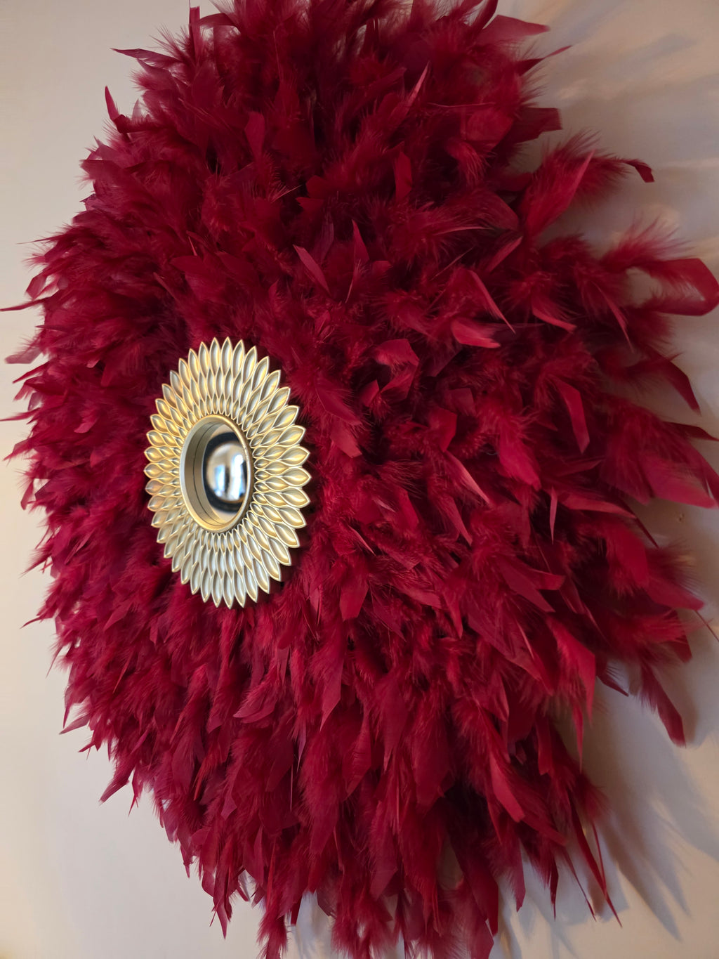 Cherry Red Handmade Feathered Mirror