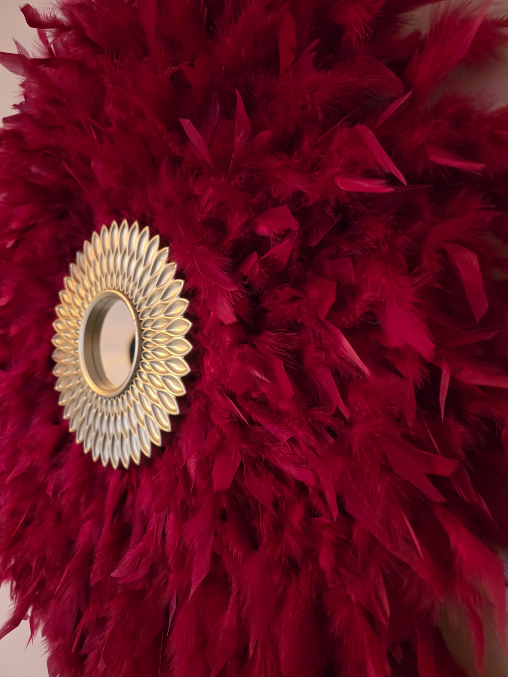 Cherry Red Handmade Feathered Mirror