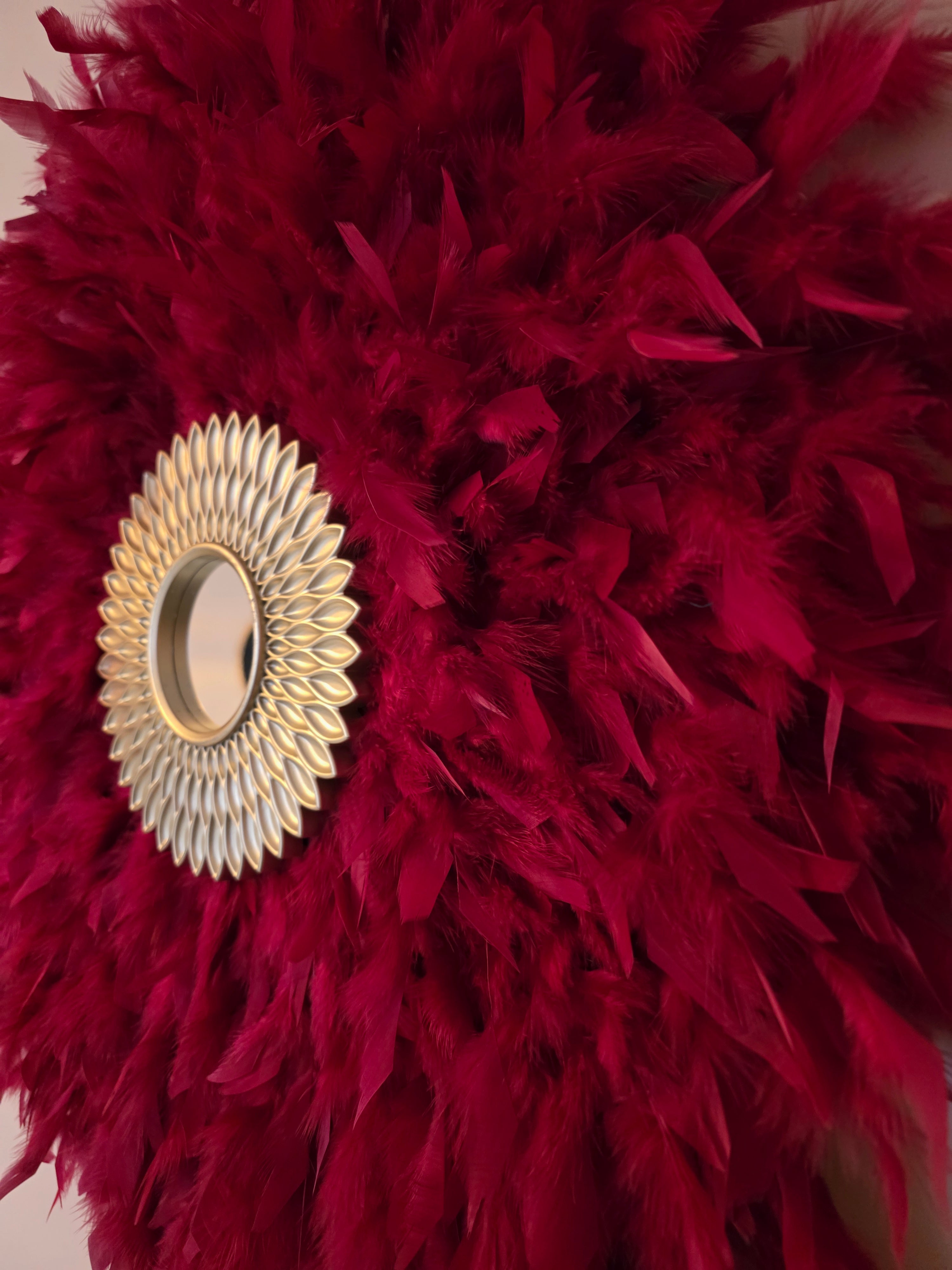 Cherry Red Handmade Feathered Mirror