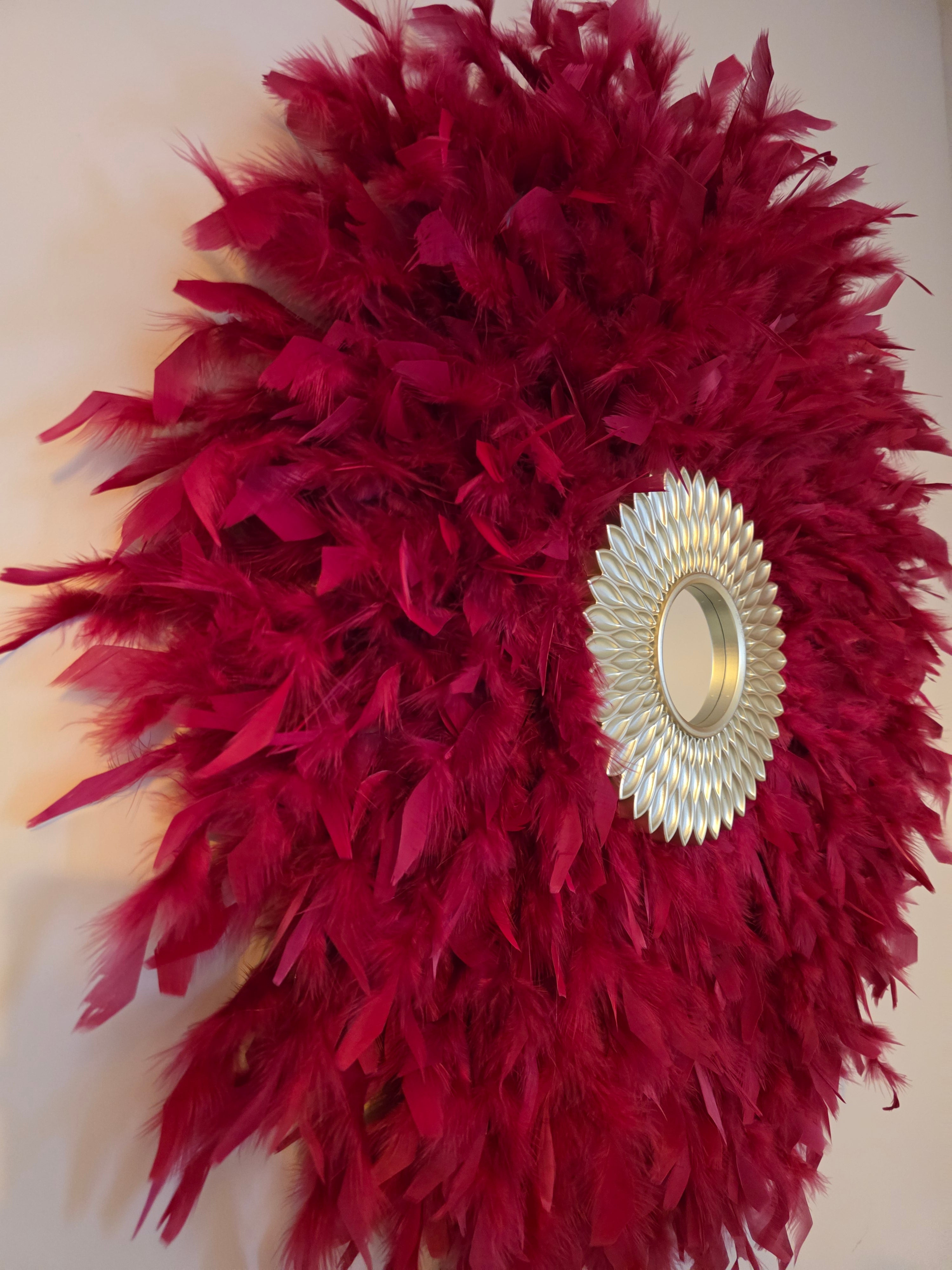 Cherry Red Handmade Feathered Mirror