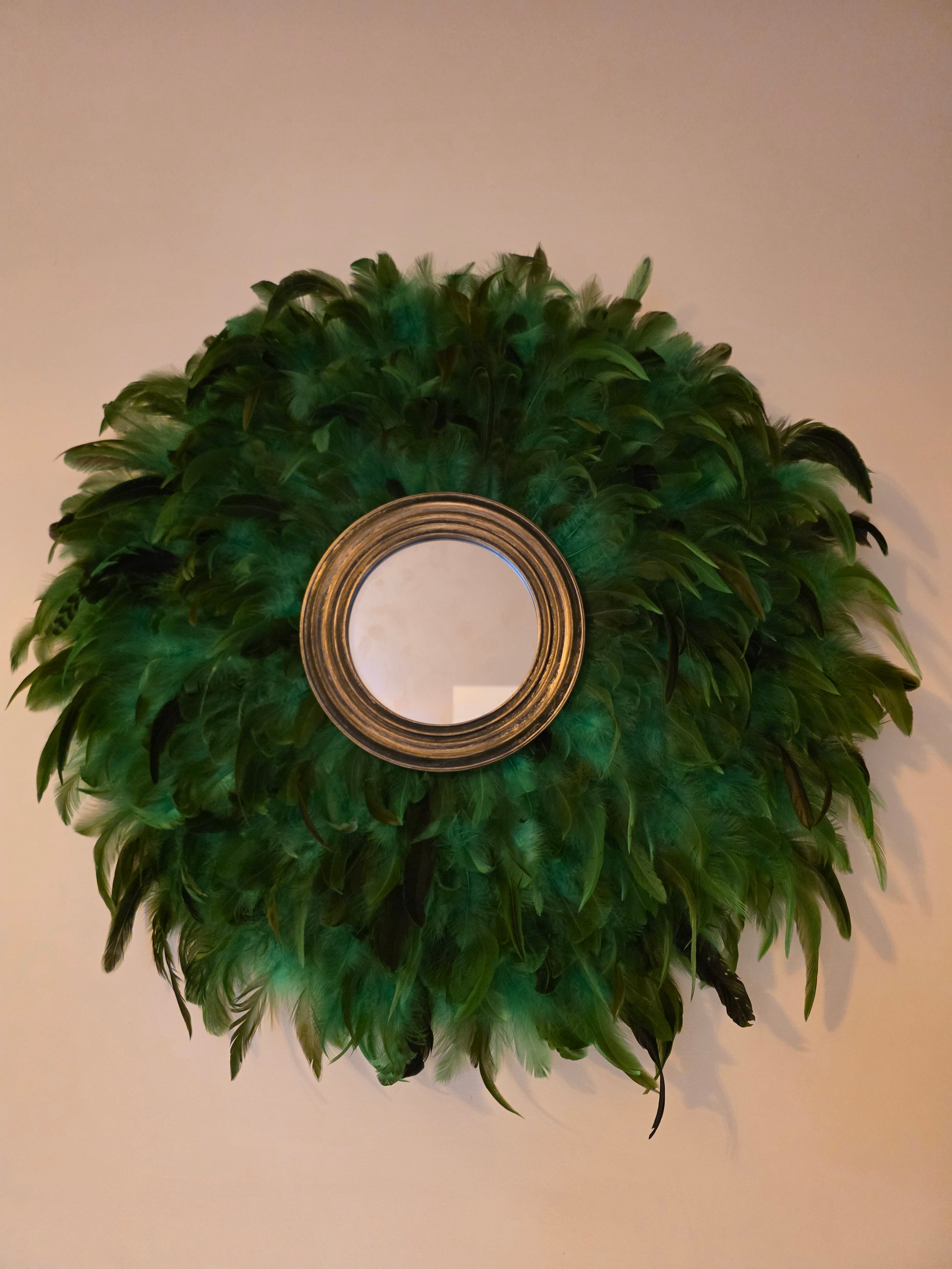 Green handmade feathered mirror