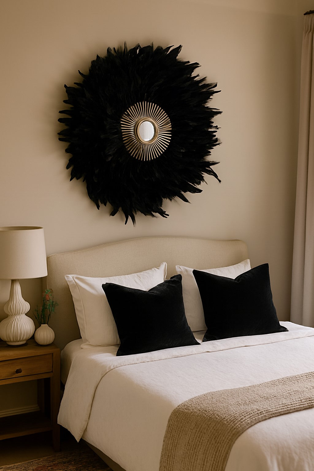 Bohemian Handmade Feathered Wall Mirror: Eclectic Colourful Accent