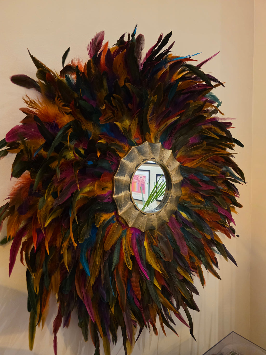 Multi Coloured Fabulous Feathered Mirror