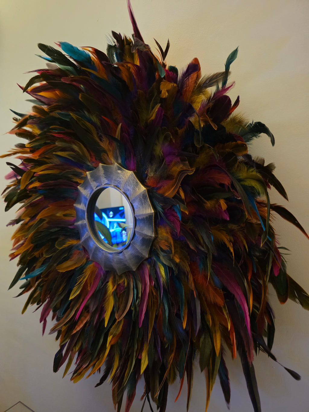 Multi Coloured Fabulous Feathered Mirror