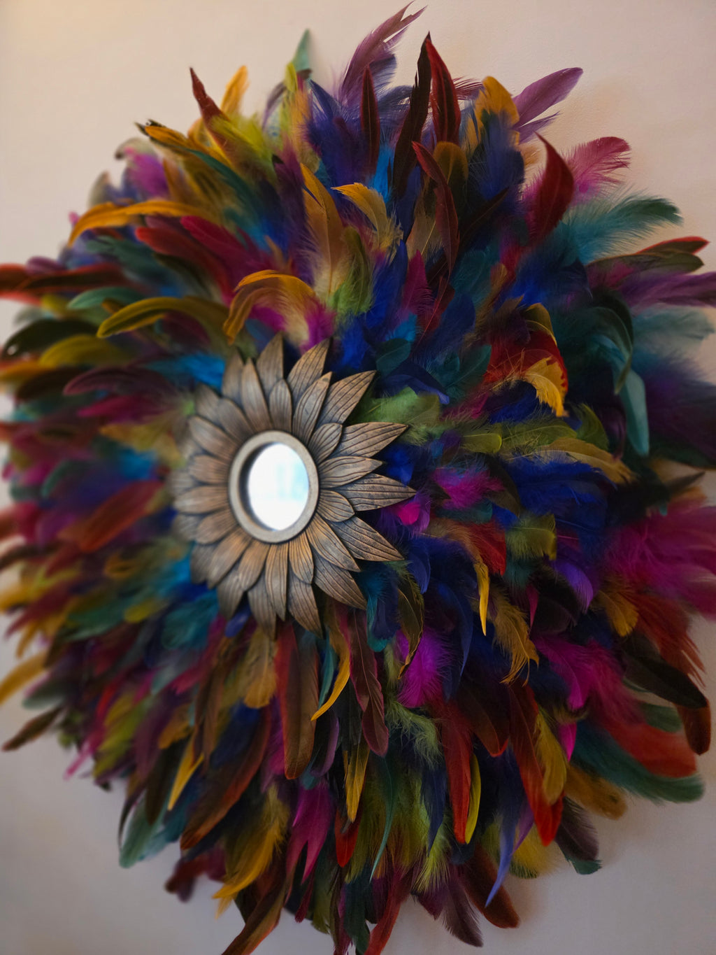 Handmade Feather Mirror: Boho Glam Wall Decor Design