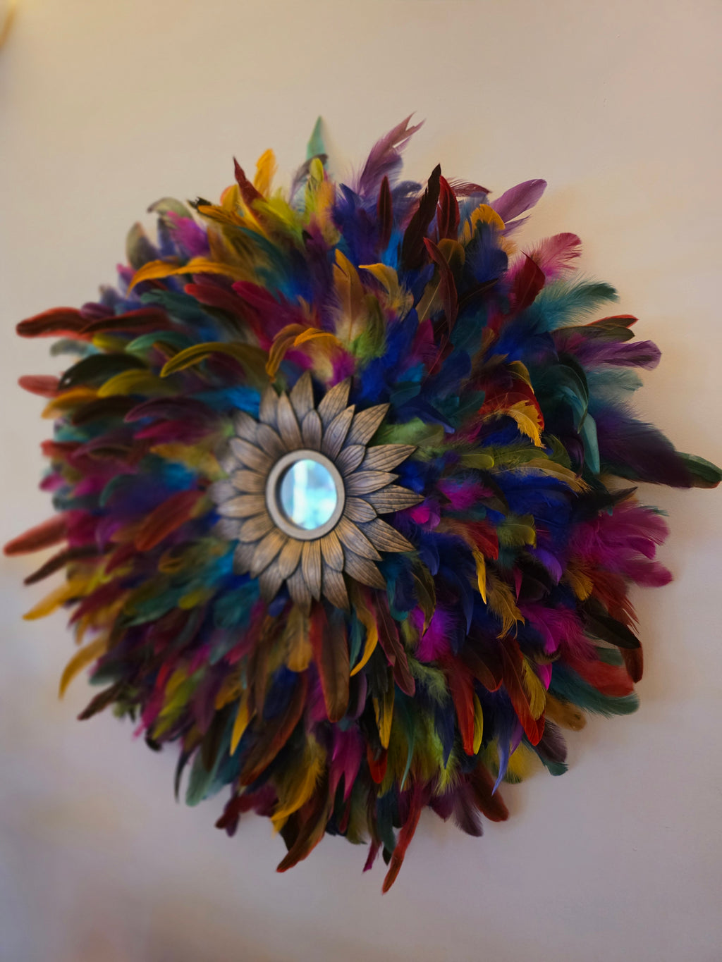 Multi Coloured Handmade Feathered Mirror