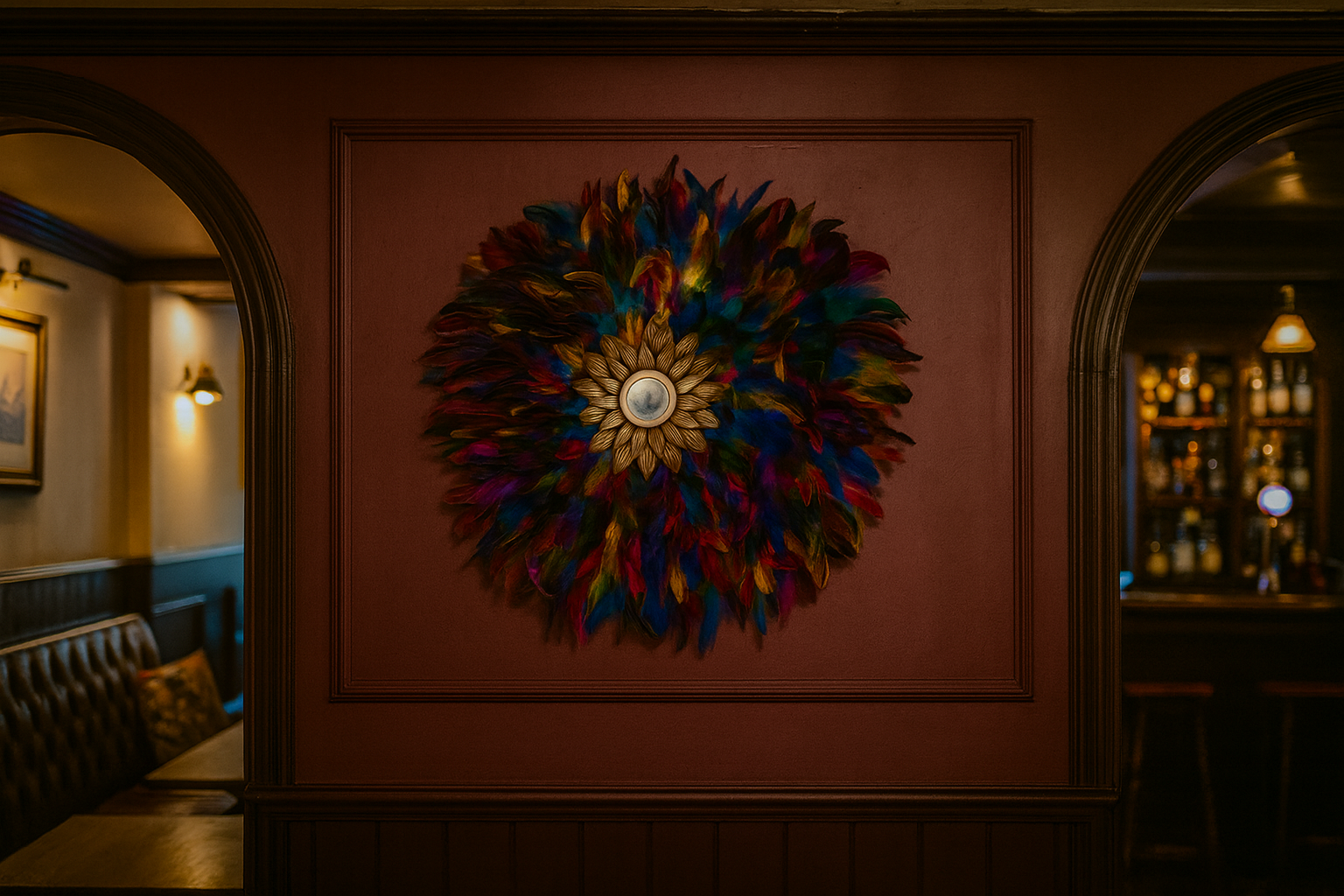 Multi Coloured Handmade Feathered Mirror