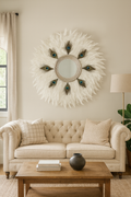 White handmade feathered mirror
