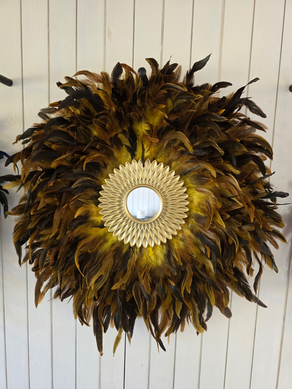 Handmade Feather Mirror: Boho Glam Wall Decor Design