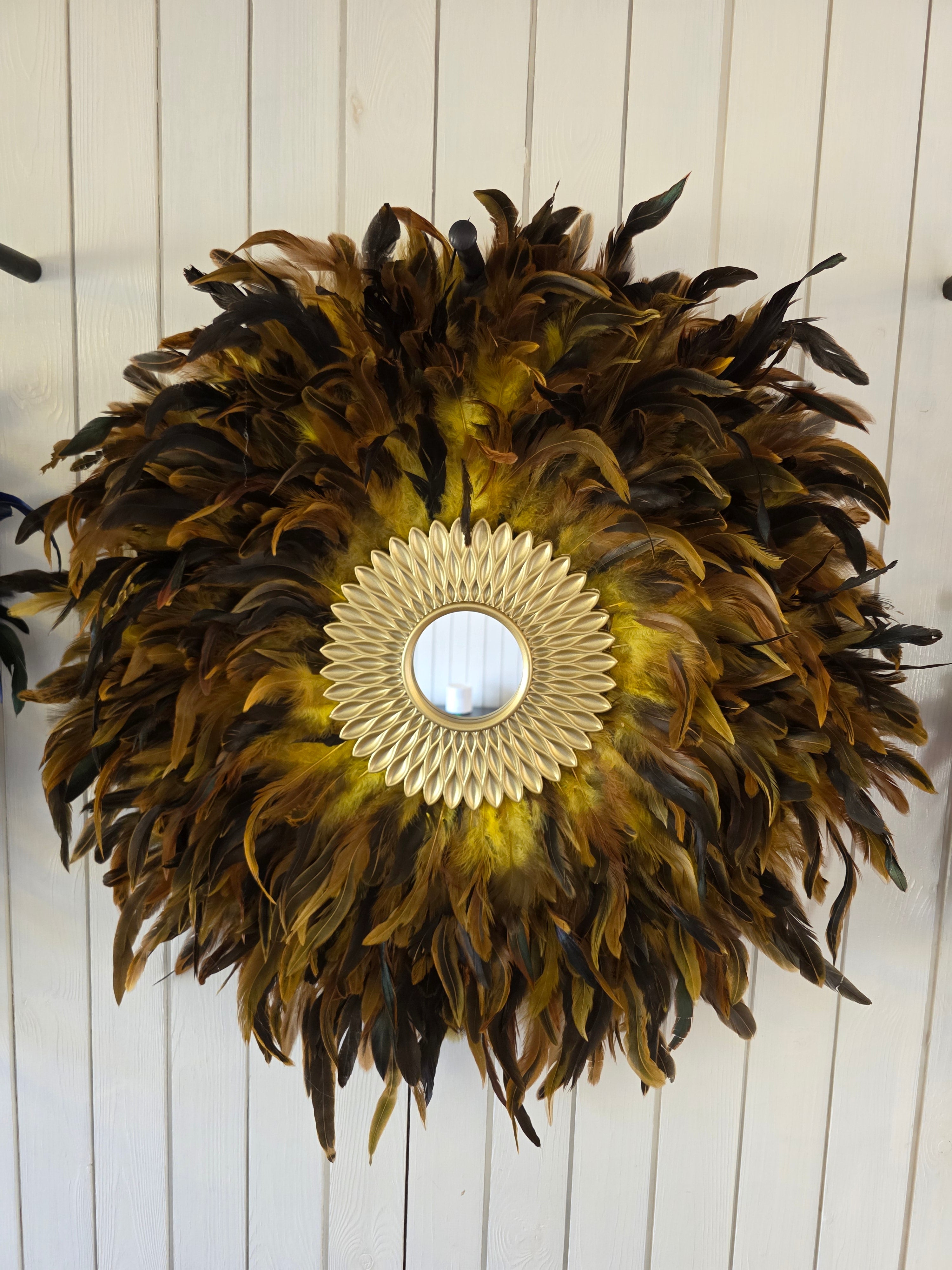 Handmade Feather Mirror: Boho Glam Wall Decor Design