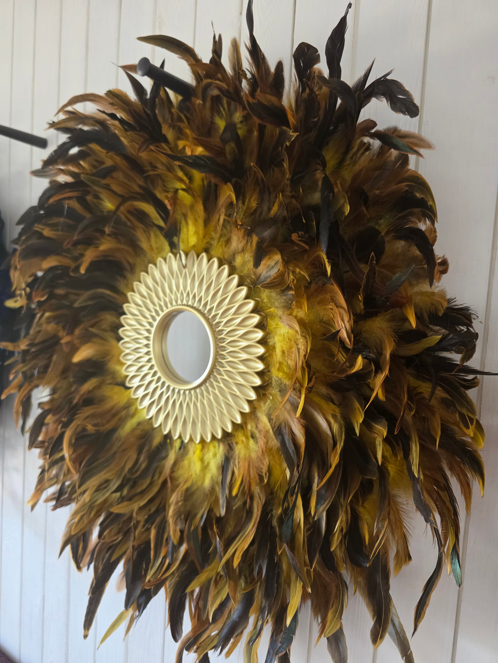 Handmade Feather Mirror: Boho Glam Wall Decor Design