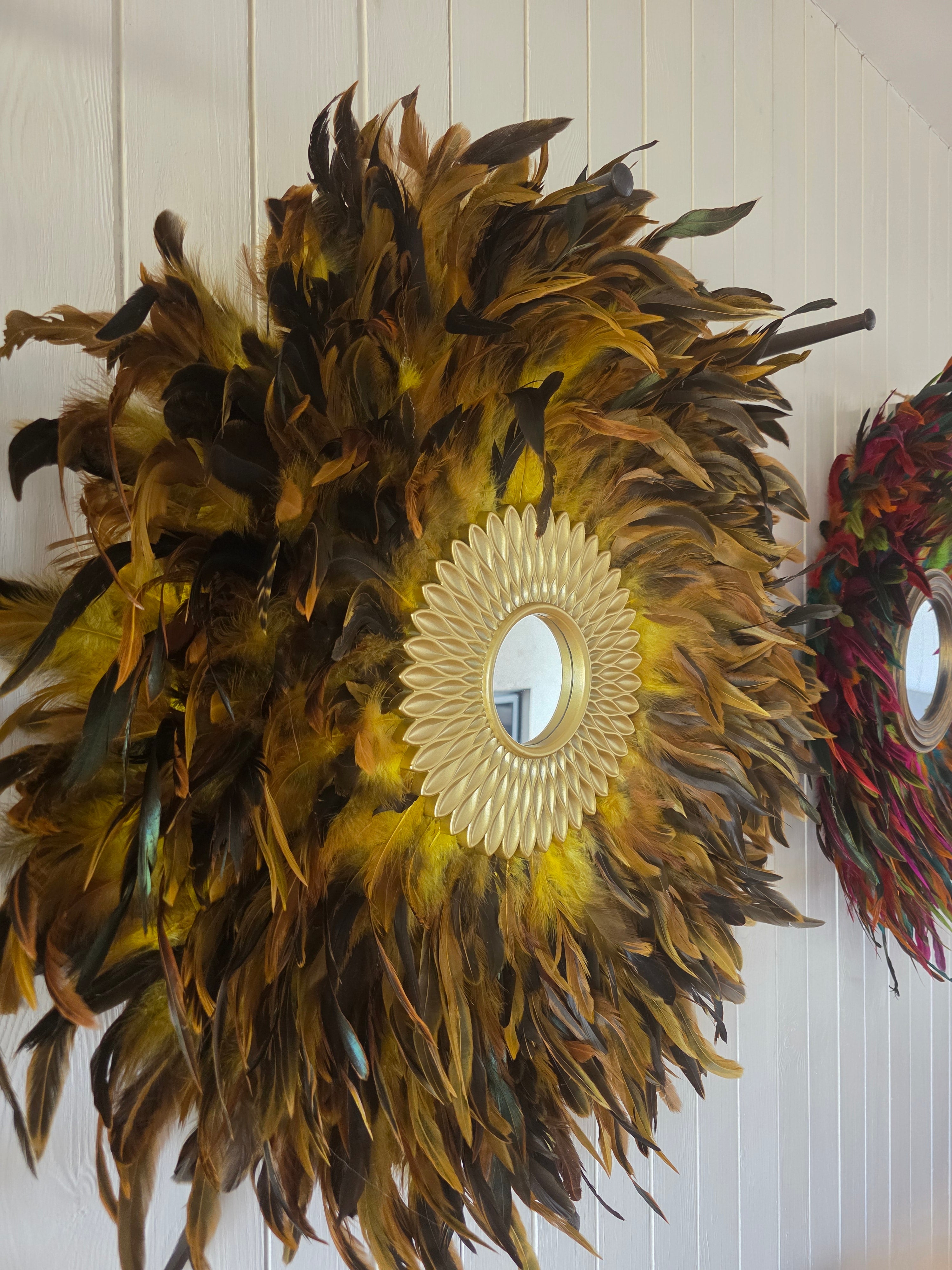 Handmade Feather Mirror: Boho Glam Wall Decor Design