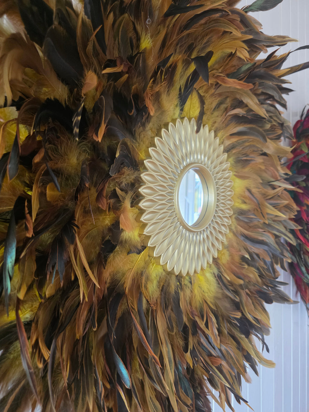 Handmade Feather Mirror: Boho Glam Wall Decor Design