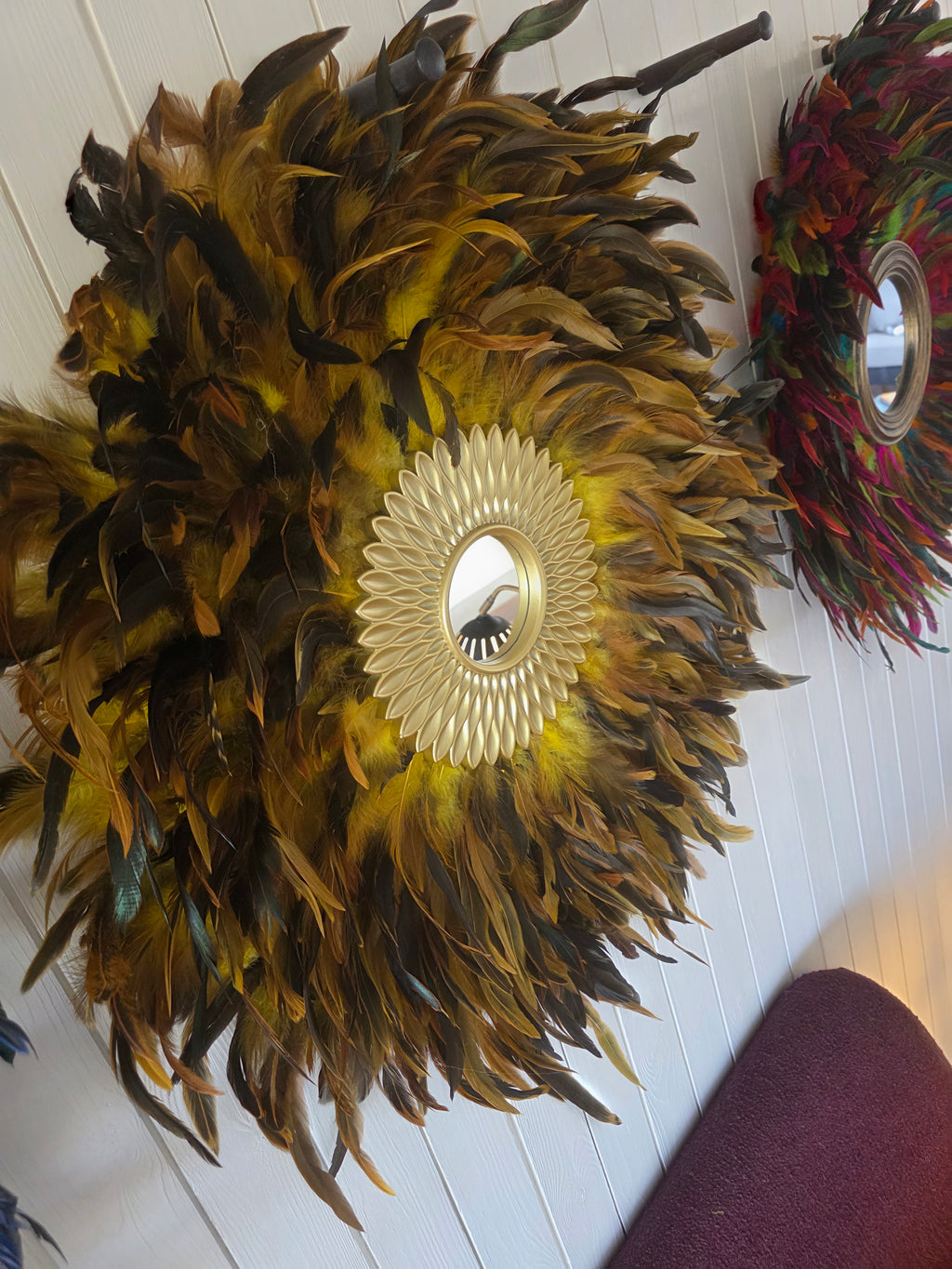 Handmade Feather Mirror: Boho Glam Wall Decor Design