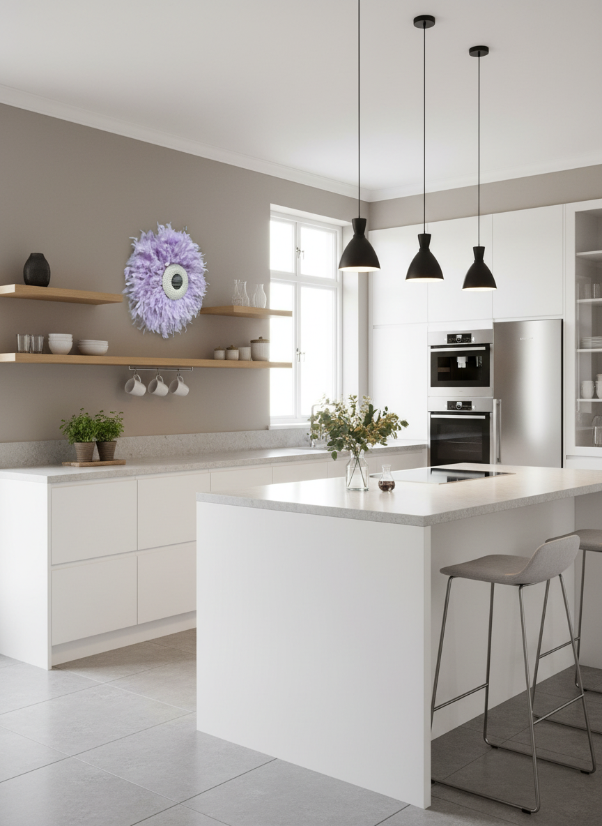 Modern Kitchen with Lilac Feathered Mirror