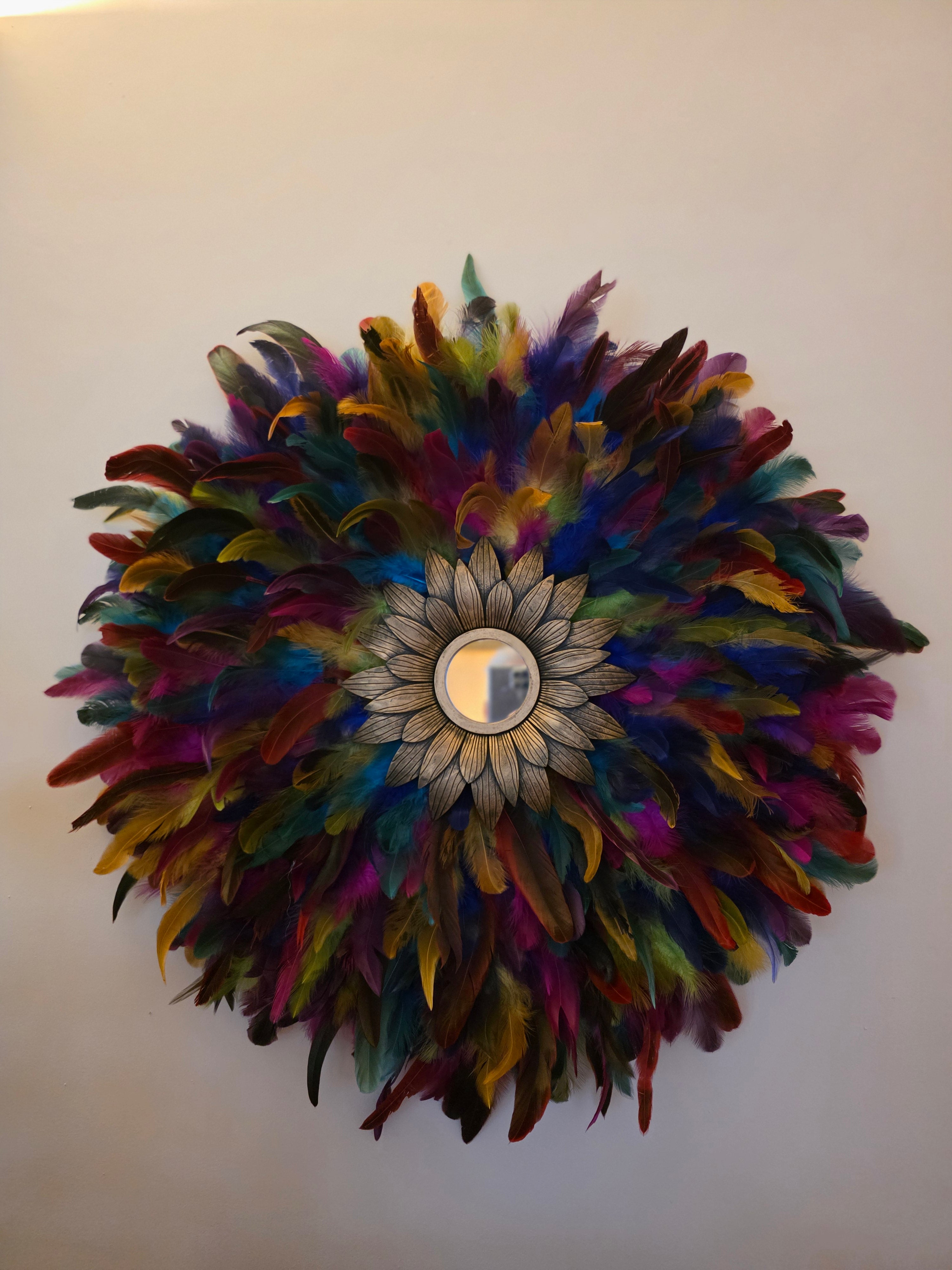 Multi Coloured Handmade Feathered Mirror